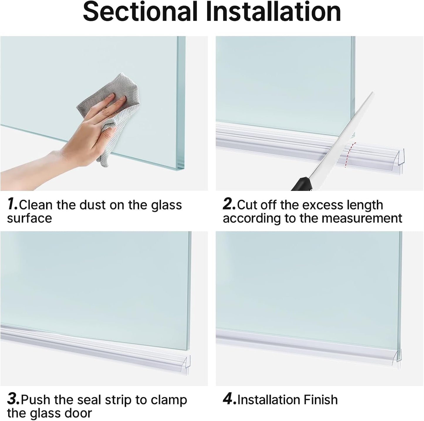 Shower Door Bottom Seal 39 Inch (Set of 2) - Suitable for 3/8 Inch Glass, Frameless Glass Shower Door Seal Strip, Shower Door Sweep