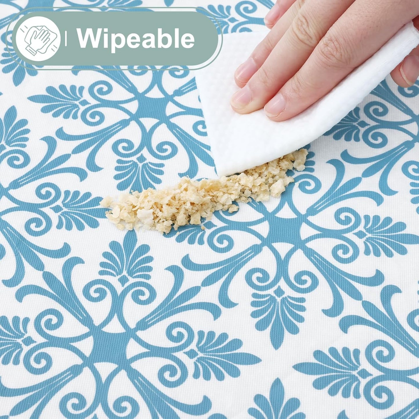 Rectangle Vinyl Table Cloth, Elastic Fitted Flannel Backed Tablecloth, 100% Waterproof Plastic Table Cover Fits 6 Foot Folding Tables for Picnic, Camping, Outdoor (Aqua, 30" X 72")