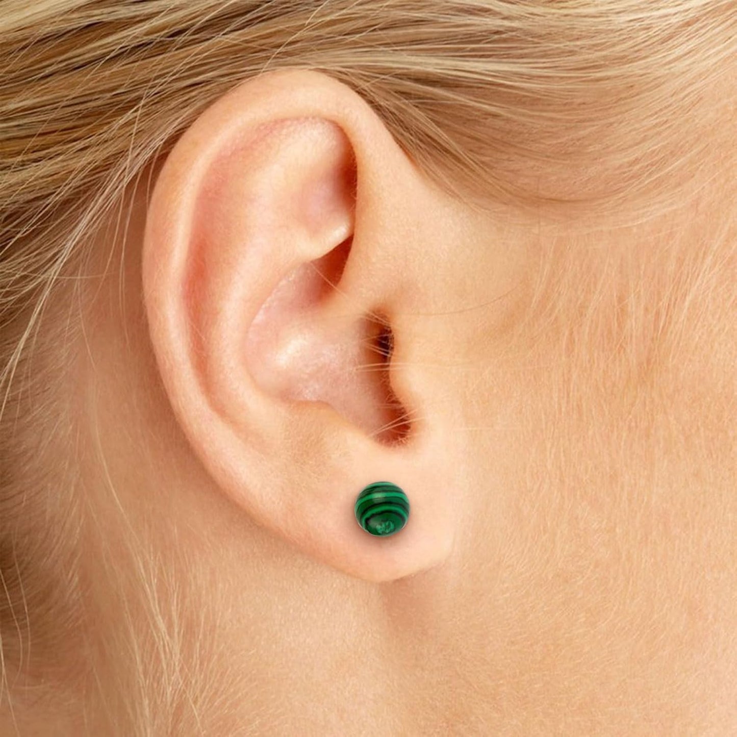 Mother'S Day Handmade Natural Stone Earrings 8Mm Handmade Healing Earrings Green Peacock Stone Stud Earrings Jewelry Gifts for Women (Malachite)