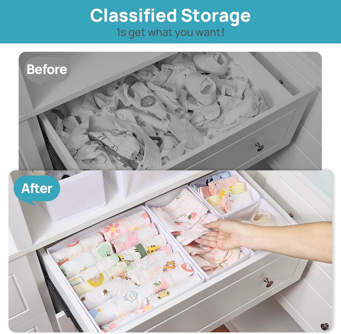 12 Pack Baby Clothes Organizer, Dresser Drawer Organizer for Baby Clothing, Foldable Fabric Closet Drawer Storage Bins, Nursery Dresser Dividers for Bra, Socks, Ties, Scarf