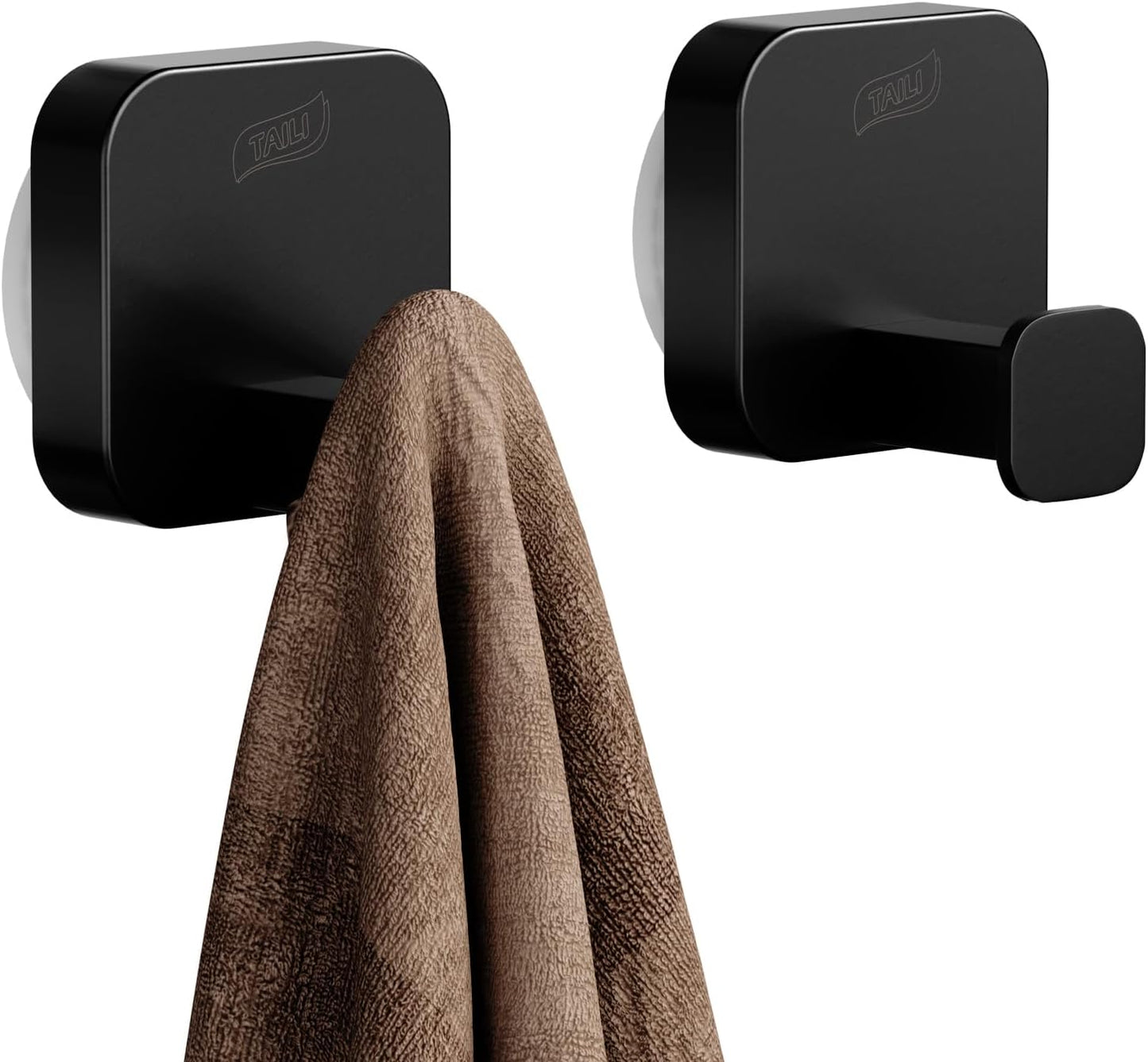 Stylish 304 Stainless Steel Bathroom Suction Hooks for Towel, Bathrobe, Loofah, No Damage Hanging Glass Shower Wall Hooks, Removable Patented Strong Suction Cup Holders, Hold up to 11 Lbs, Black