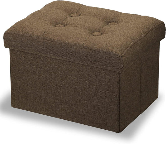 Linen Cloth Ottoman Storage Stool - Compact Folding Footrest in Brown, 16" x 12" x 12