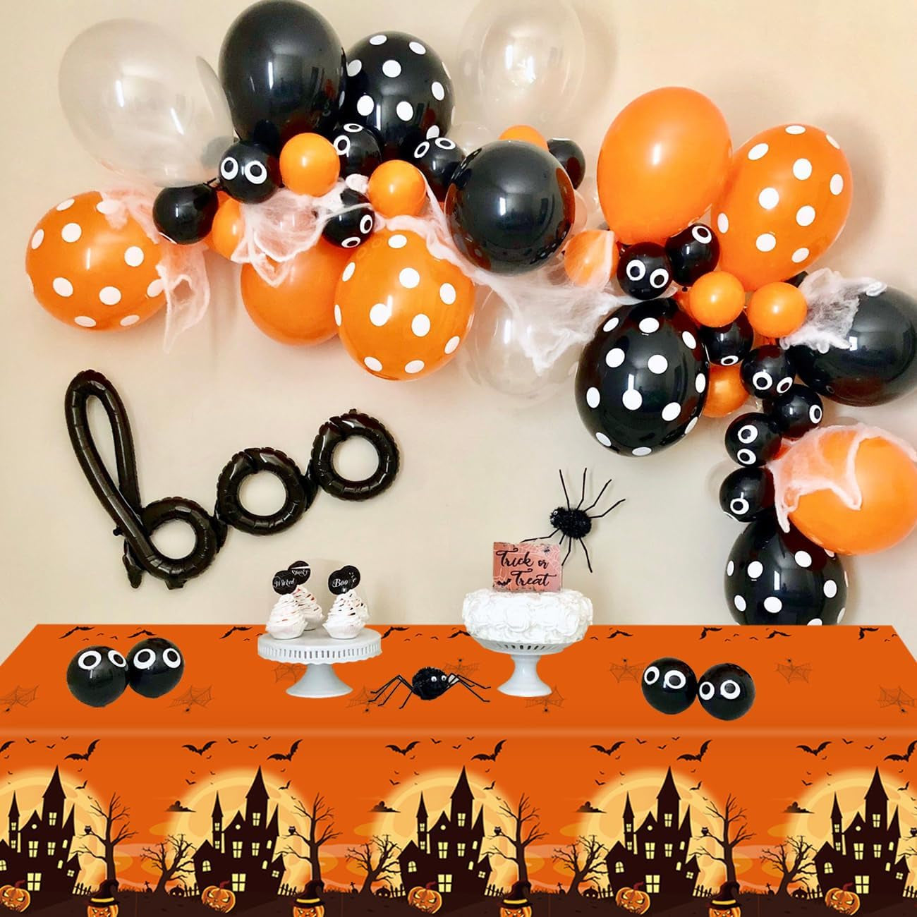 3 Packs Orange Halloween Tablecloth 54 X 108 Inches Scary Castle Ghost Pumpkin Table Cloth Disposable Waterproof Plastic Bat Spider Web Table Cover Trick or Treat for Halloween Party Dining