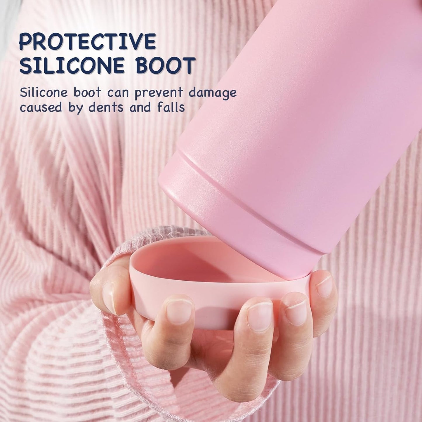 Kids Water Bottle, Stainless Steel Insulated Water Bottle for Kids, School, Boys Girls - Toddler Cup with Straws, Leak-Proof, BPA Free, Pink, 12 Oz