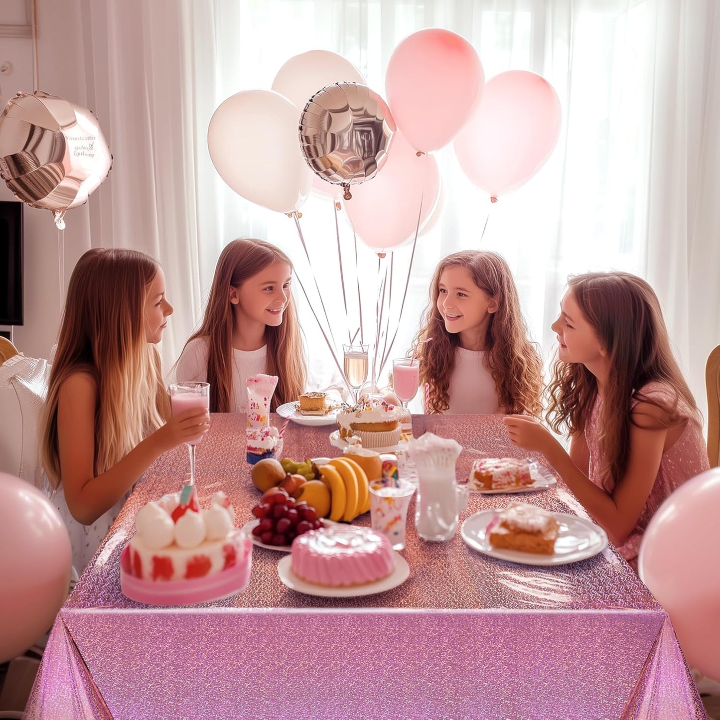 Light Pink Holographic Foil Tablecloths - Set of 2, 54x72 Durable Table Covers for Elegant Events, Perfect for Parties, Weddings, and Showers