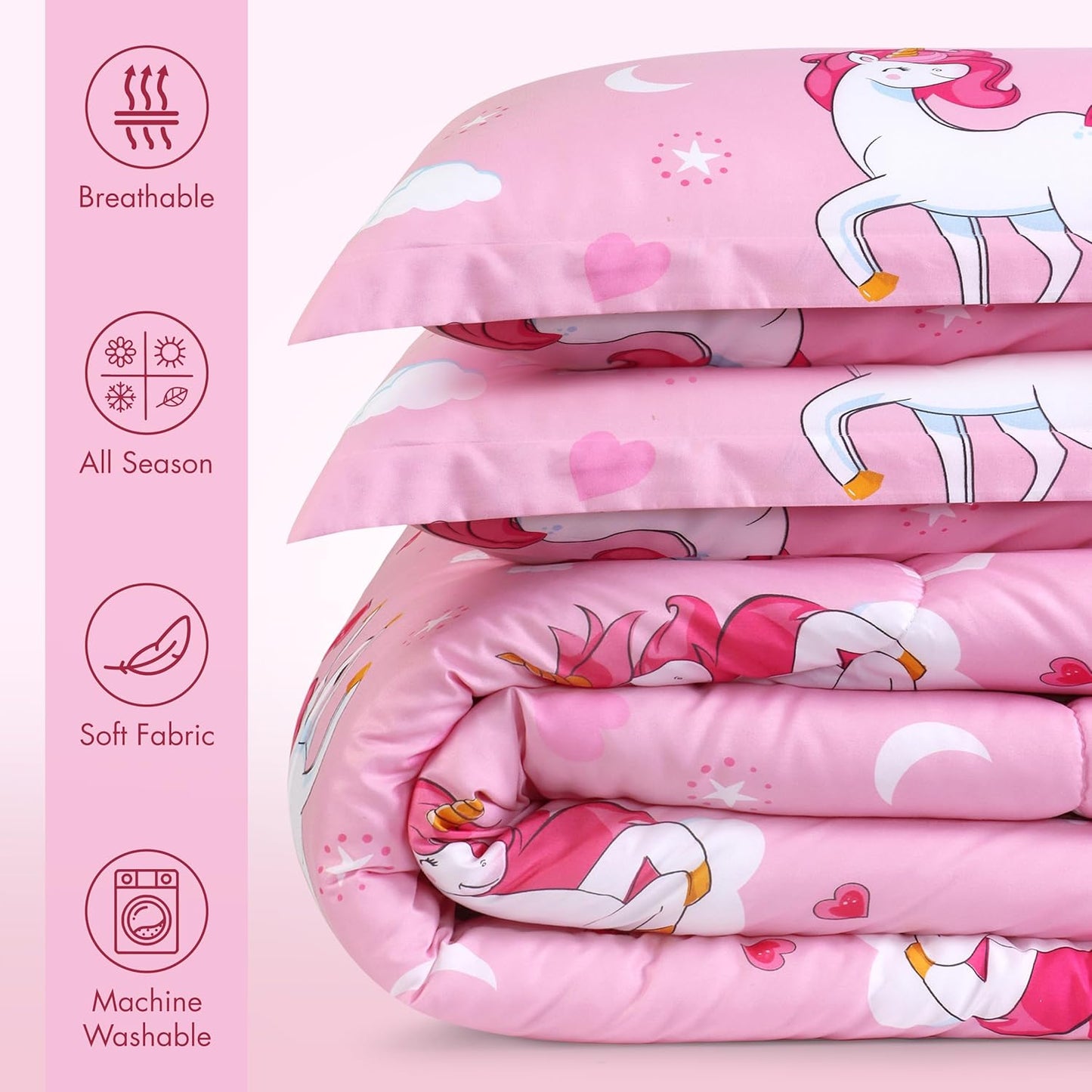 All Season Unicorn Comforter Set with 2 Pillow Cases, 3 Piece Soft Brushed Microfiber Kids Bedding Set for Boys/Girls, Machine Washable (Twin)
