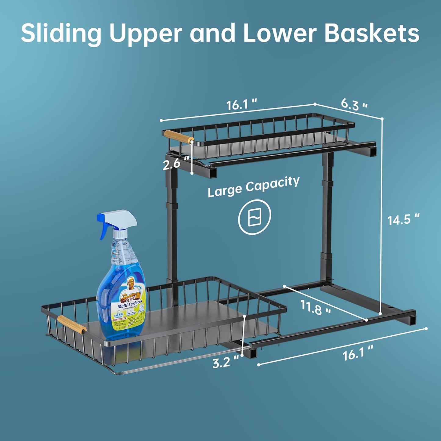 2 Pack under Sink Organizer and Storage, 2 Tier Pull Out Cabinet Organizer, Slide Out under Sink Storage Shelf, Undersink Organizers Shelves for Kitchen Bathroom Pantry Organization