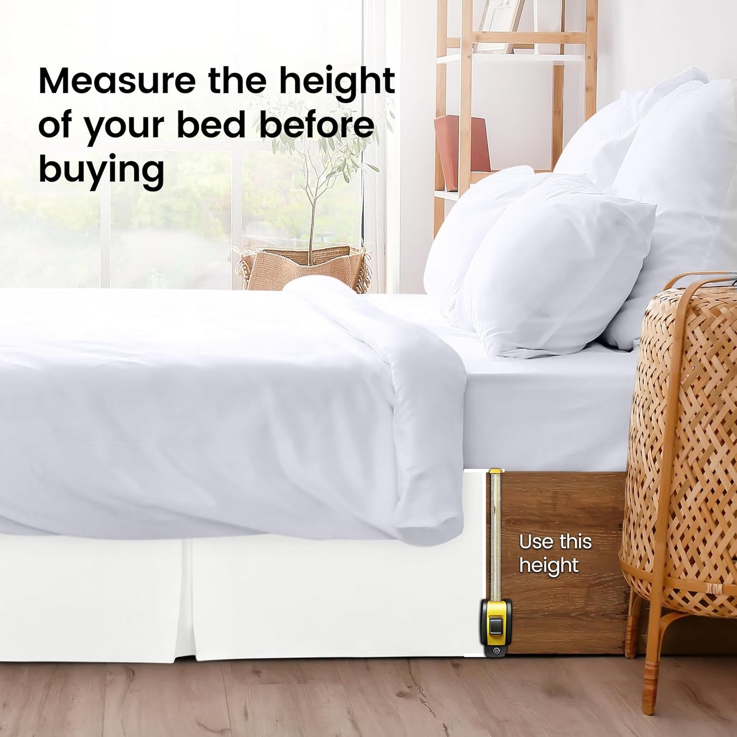 Queen Bed Skirt - Soft Quadruple Pleated Ruffle - Easy Fit with 16 Inch Tailored Drop - Hotel Quality, Shrinkage and Fade Resistant (Queen, White)