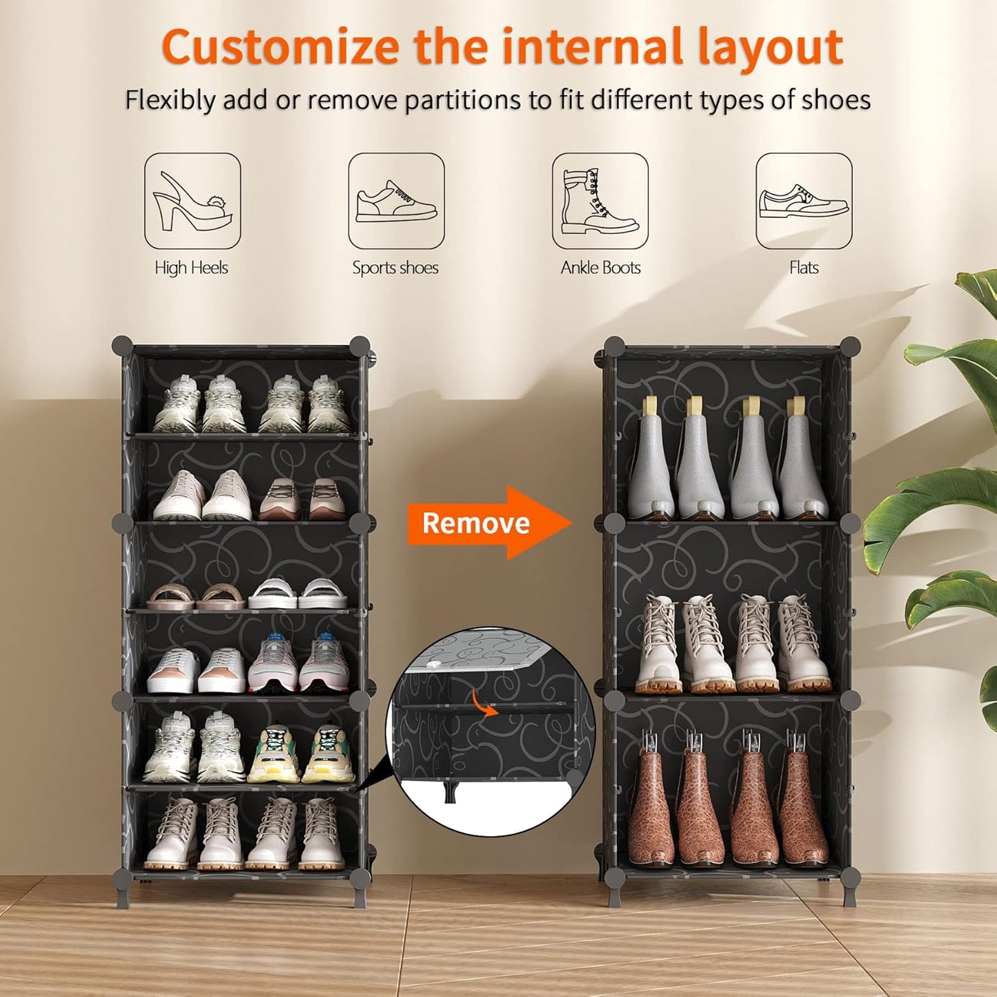 Shoe Rack, 8 Tier Shoe Storage Cabinet with Door, 32 Pair Shoe Organizer Shelves for Closet Hallway Bedroom Entryway, Black