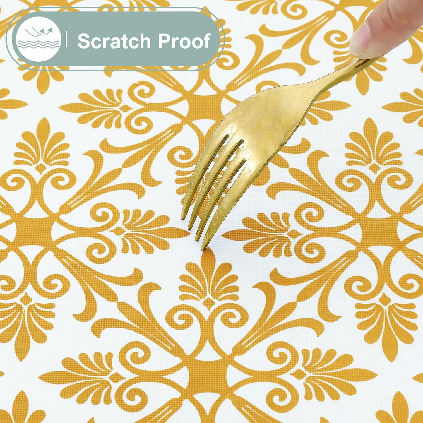 Rectangle Vinyl Table Cloth, Elastic Fitted Flannel Backed Tablecloth, 100% Waterproof Plastic Table Cover Fits 6 Foot Folding Tables for Picnic, Camping, Outdoor (Gold, 30" X 72")