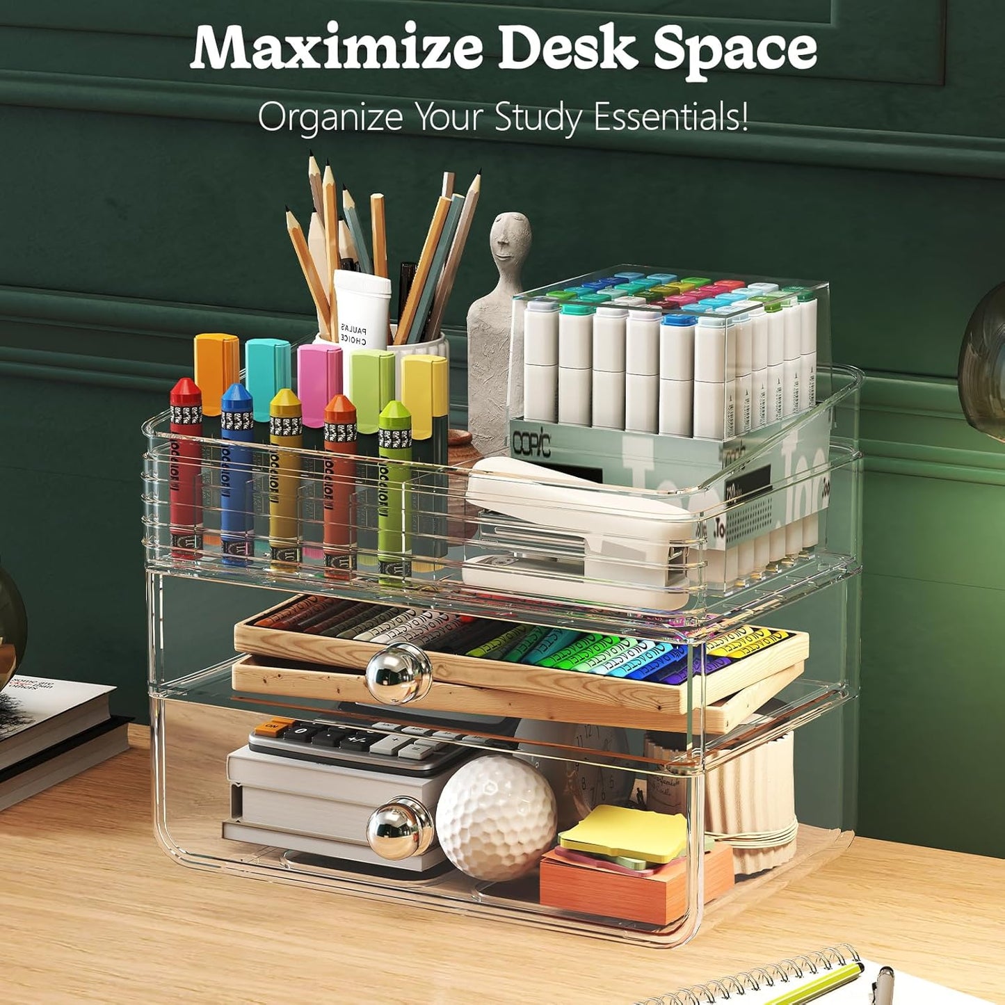 Makeup Organizer with Large Drawers, Bathroom Counter Skincare Organizer for Vanity,Storage Box with Handle, Cosmetic Display Case for Vanity Countertop, Skincare Perfume Storage, Clear