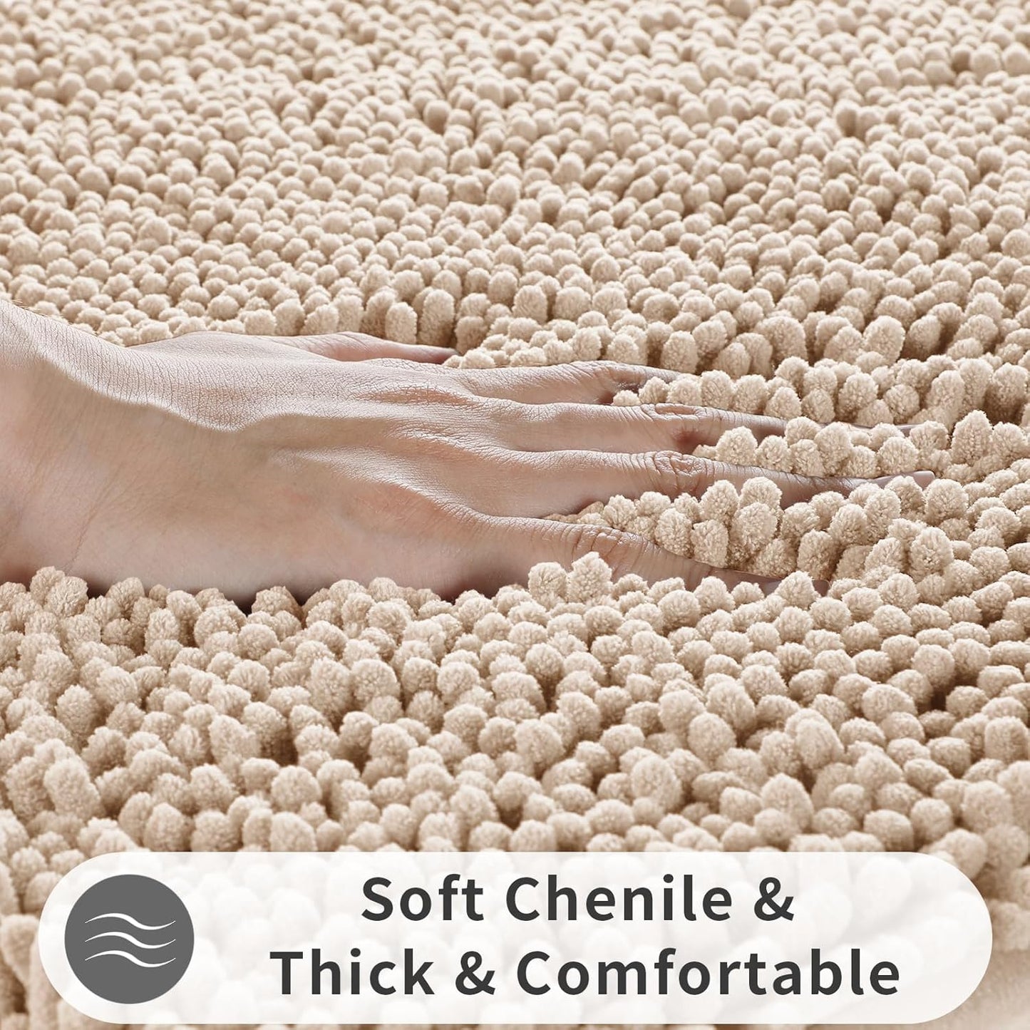 Chenille Toilet Rug U-Shaped Washable - 24"X20" Non Slip Contour Bath Mat - Super Luxury Soft Absorbent Quick Dry Rugs for Bathroom Toilet Base - Light Brown