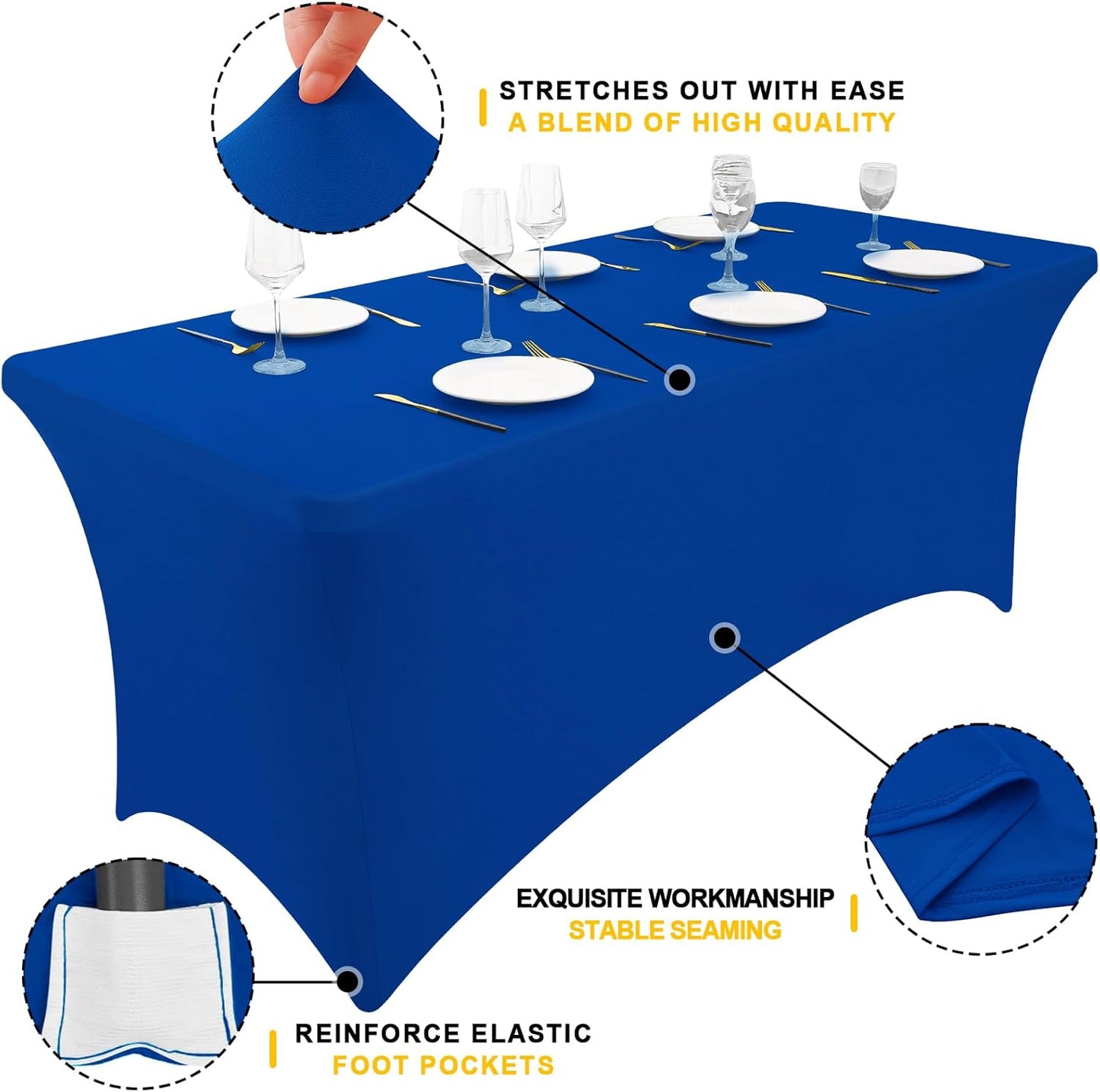 Spandex Tablecloths - 2 Pack 6FT Elastic Fitted Stretch Covers for Rectangle Tables, Washable for Outdoor Events, Weddings, Banquets & Parties (Blue, 72L x 30W x 30H Inches)