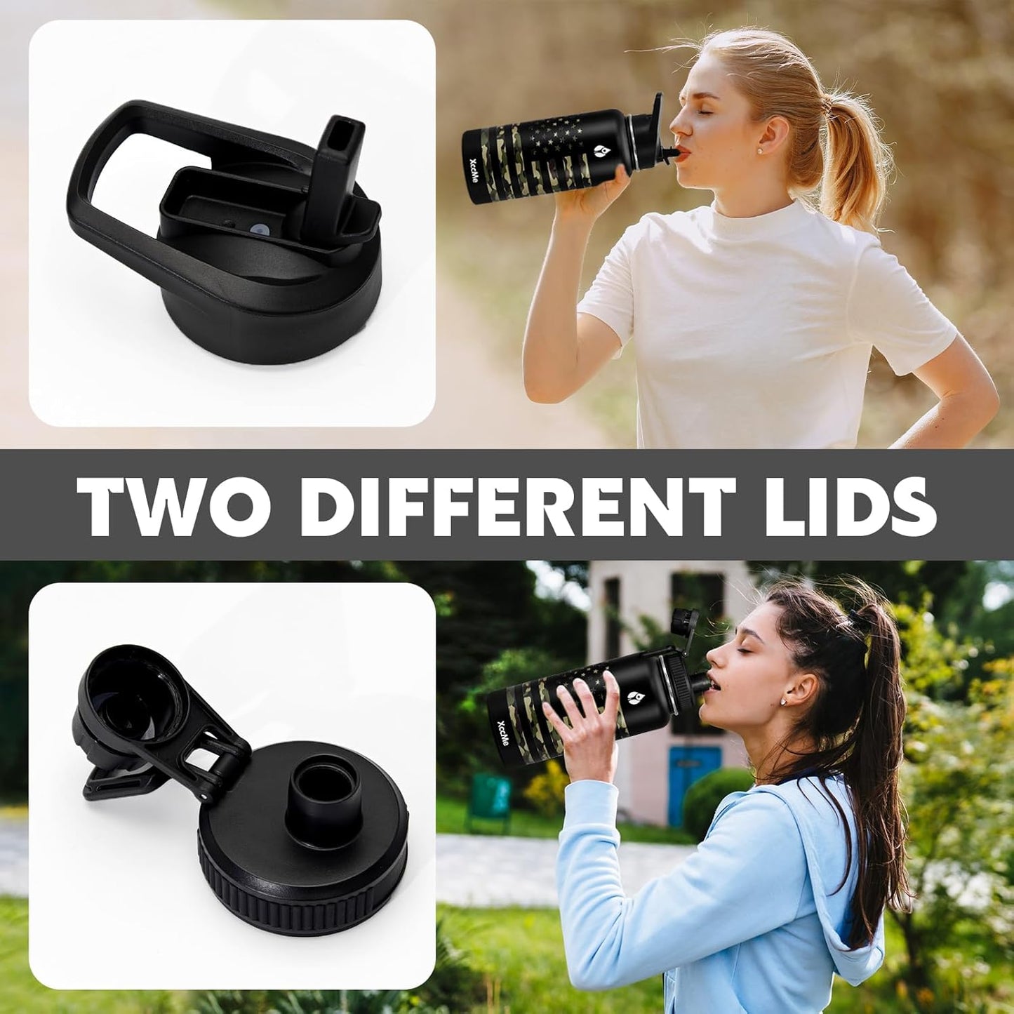 32 Oz Insulated Water Bottle,Stainless Steel Leak Proof Water Bottles,Wide Mouth Double Walled Travel Thermal Mug with 2 Lids for Cold Water Drinks,Sports,Travel,Car and School Camouflage