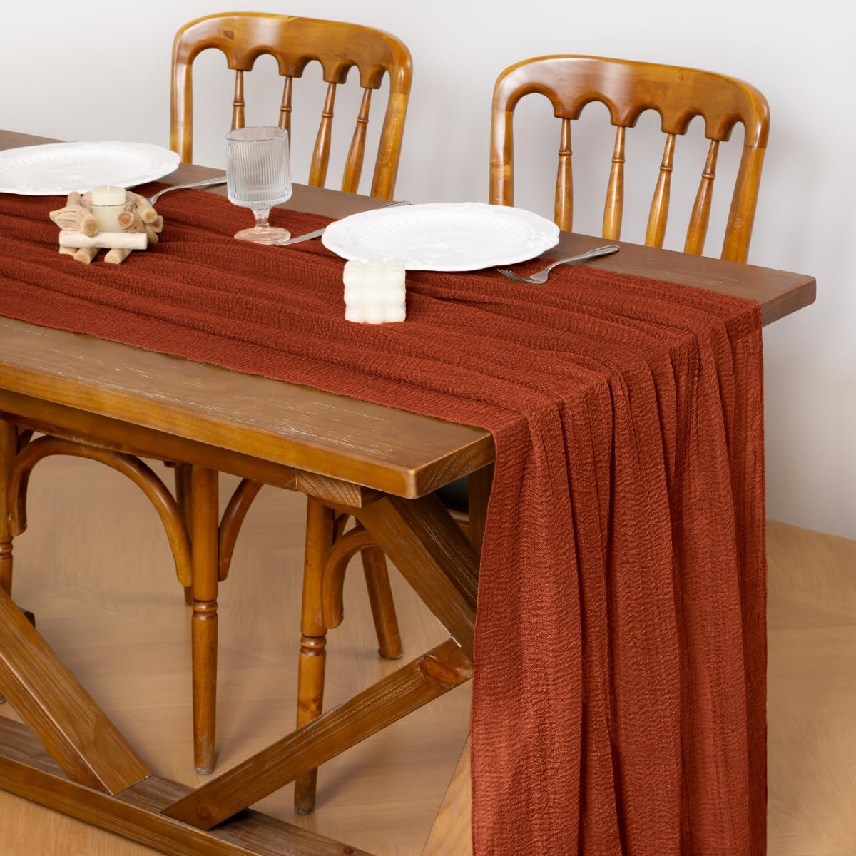 Terracotta Cheesecloth Table Runner Fall Thanksgiving Gauze 120 Inch Rustic Boho Cheese Cloth Runner for Wedding Party Baby Bridal Shower Centerpiece Decoration Holiday Home Decorations