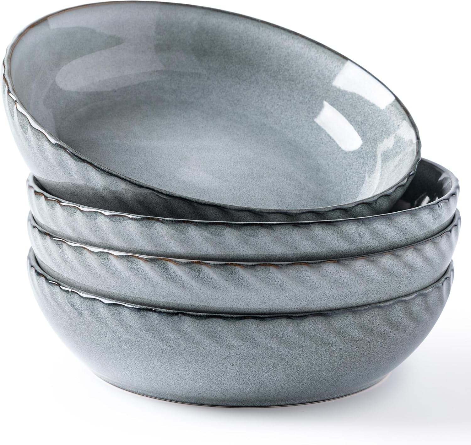 Large 8.5-Inch Stoneware Pasta Bowls, 38 Ounce Ceramic Salad Bowls with Textured Design for Serving Pasta, Fruits, Stews, and Noodles, Set of 4 - Ideal Housewarming Gift
