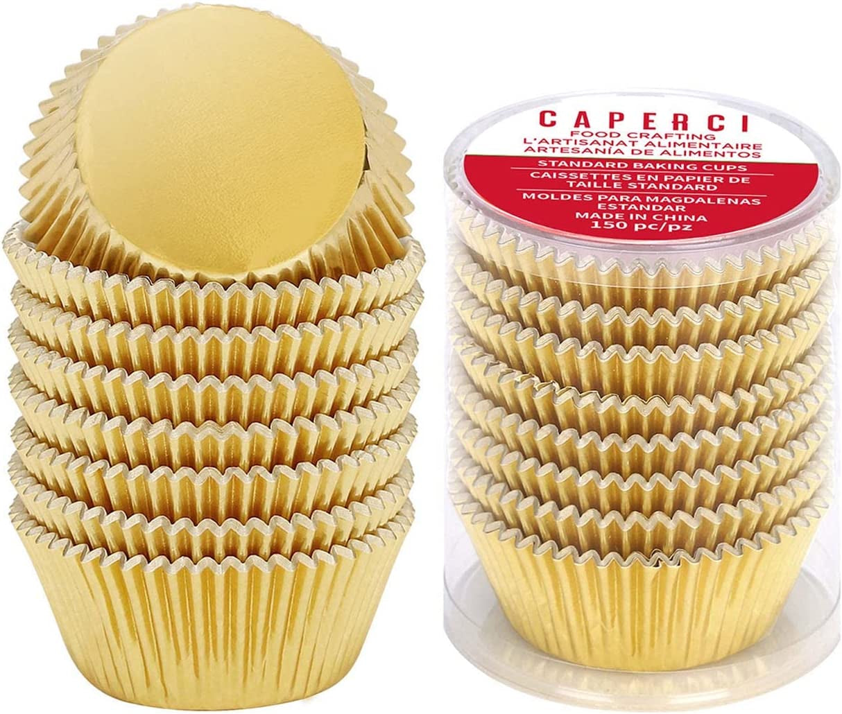 Premium Gold Foil Cupcake Liners - 150-Pack Greaseproof and Sturdy Muffin Baking Cups
