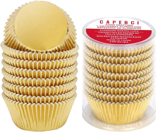 Premium Gold Foil Cupcake Liners - 150-Pack Greaseproof and Sturdy Muffin Baking Cups