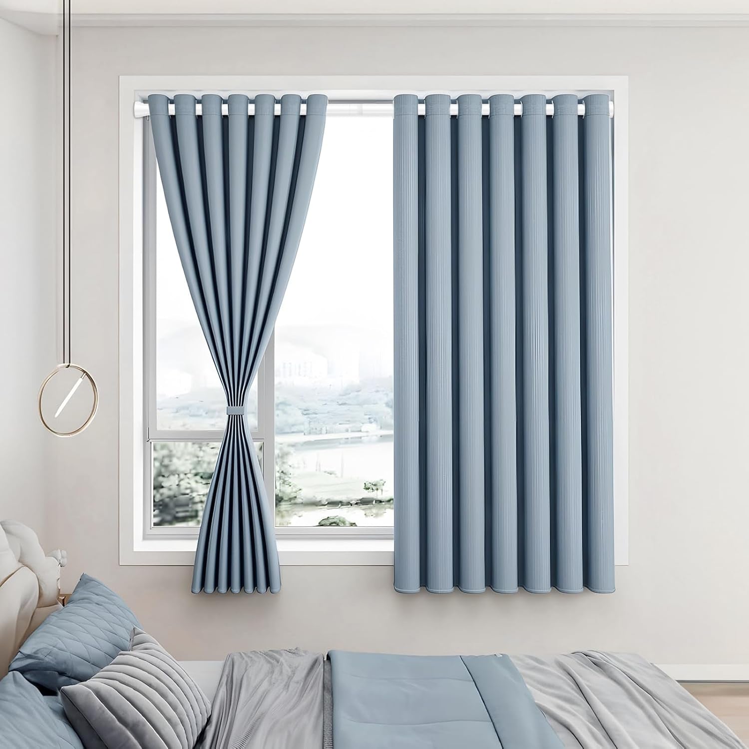 Tension Curtain Rod Spring Tension Rods for Windows 28 to 48 Inch, No Drilling, 7/8" Diameter, White Adjustable Curtain Rod, Small Shower Curtain Rod for Bathroom, Doorway, Closet, Kitchen