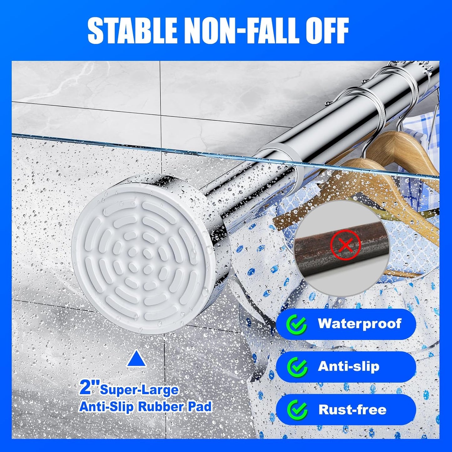 Shower Curtain Rod Tension - 26-76 Inch Never Rust Non-Slip Spring Tension Curtain Rod No Drilling Stainless Steel Curtain Rod Use Bathroom Kitchen(Silver)