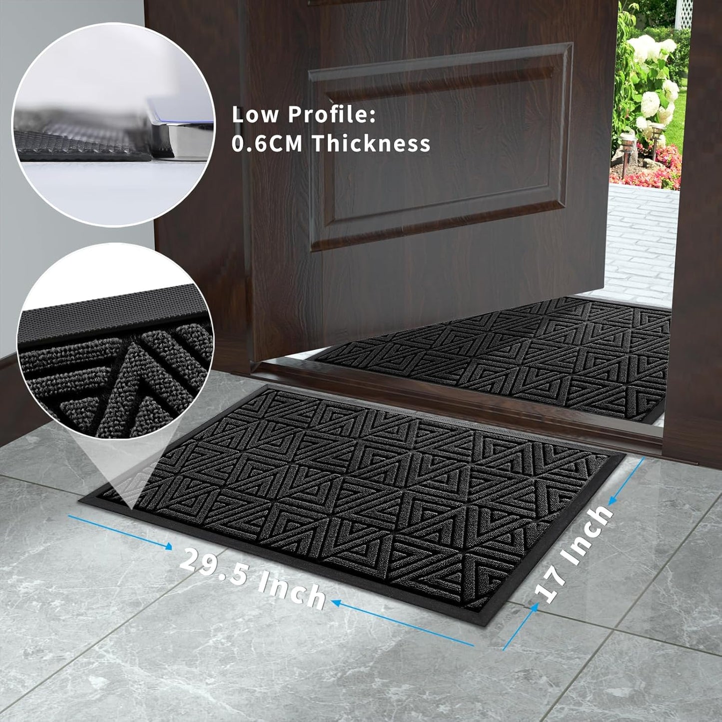 Outdoor Mats for Front Door, Waterproof All-Weather Door Mat outside Entrance, Heavy Duty Non-Slip Welcome Mat, Garage and Patio Indoor Entryway Doormat, Easy Clean, Black