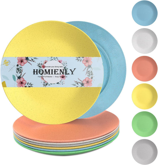 Wheat Straw Plates Set - 6 Reusable 9-Inch Unbreakable Microwave-Safe Plates for Desserts, Camping, RV, Outdoors, and Kitchen Essentials (Macaron Series)