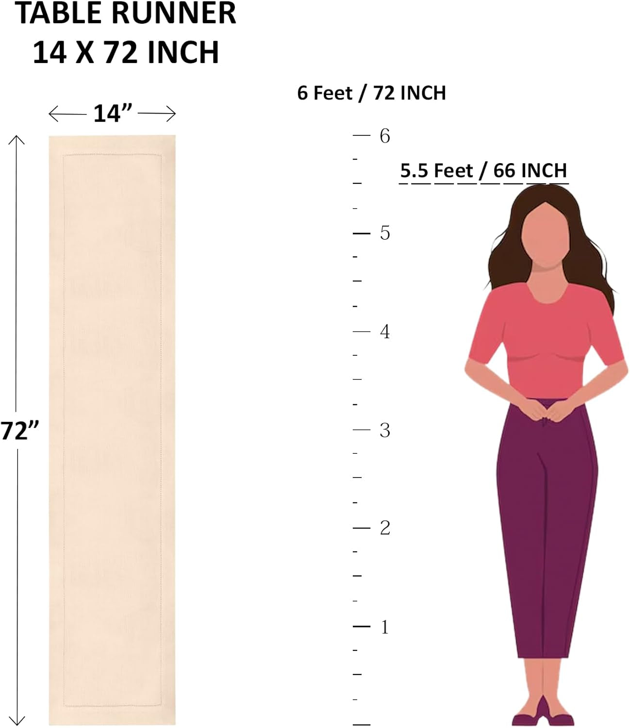 Linen Table Runner 72 Inches Long - Athena, 100% Pure Linen Light Natural Table Runner 14 X 72 Inch for Dining, Summer