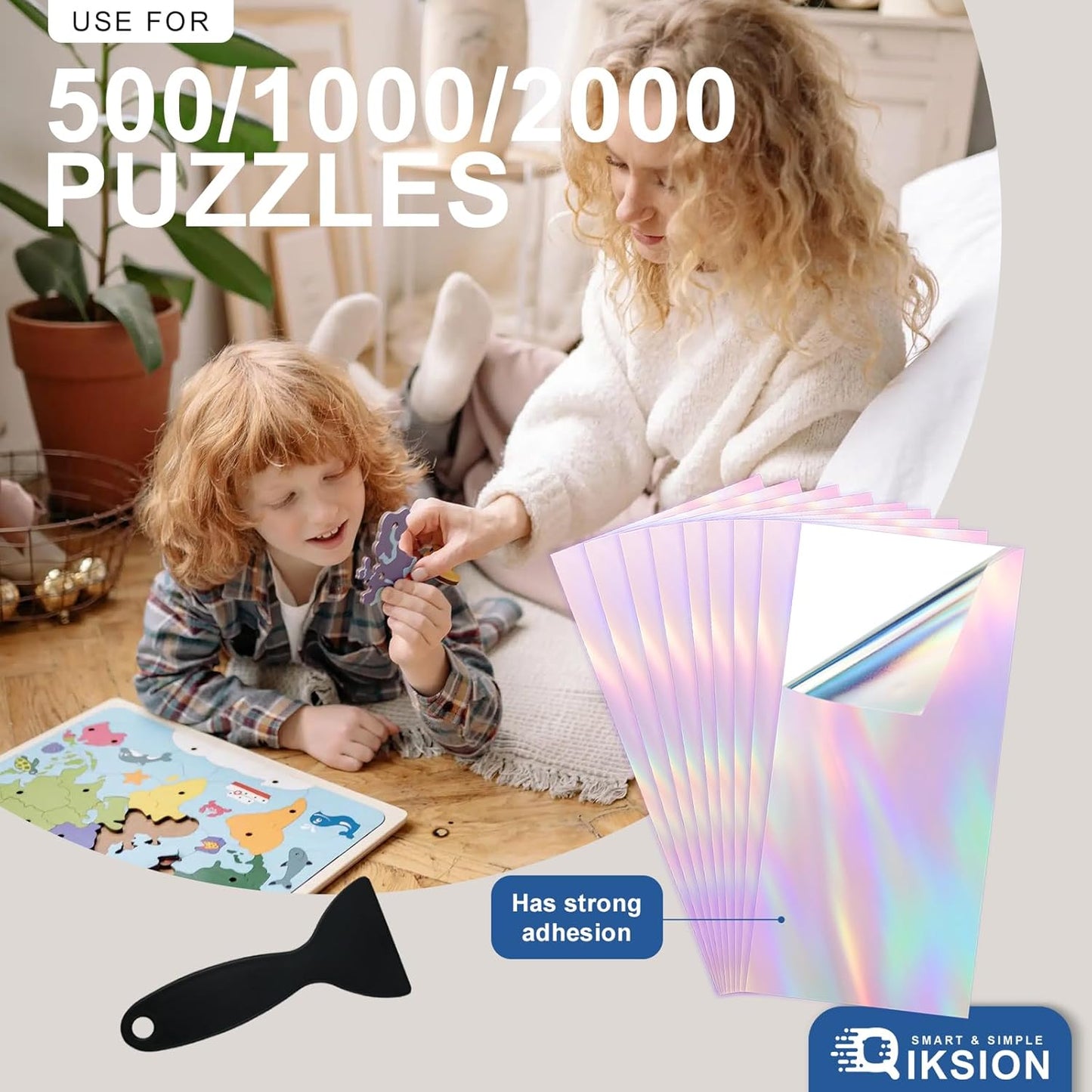 Puzzle Glue Sheets for 4 X 1000 Puzzles, 24 Sheets Iridescent Puzzle Saver, Shiny Laser Puzzle Saver Sheets Peel and Stick, Holographic Foil Puzzle Glue and Frame No Stress & No Mess