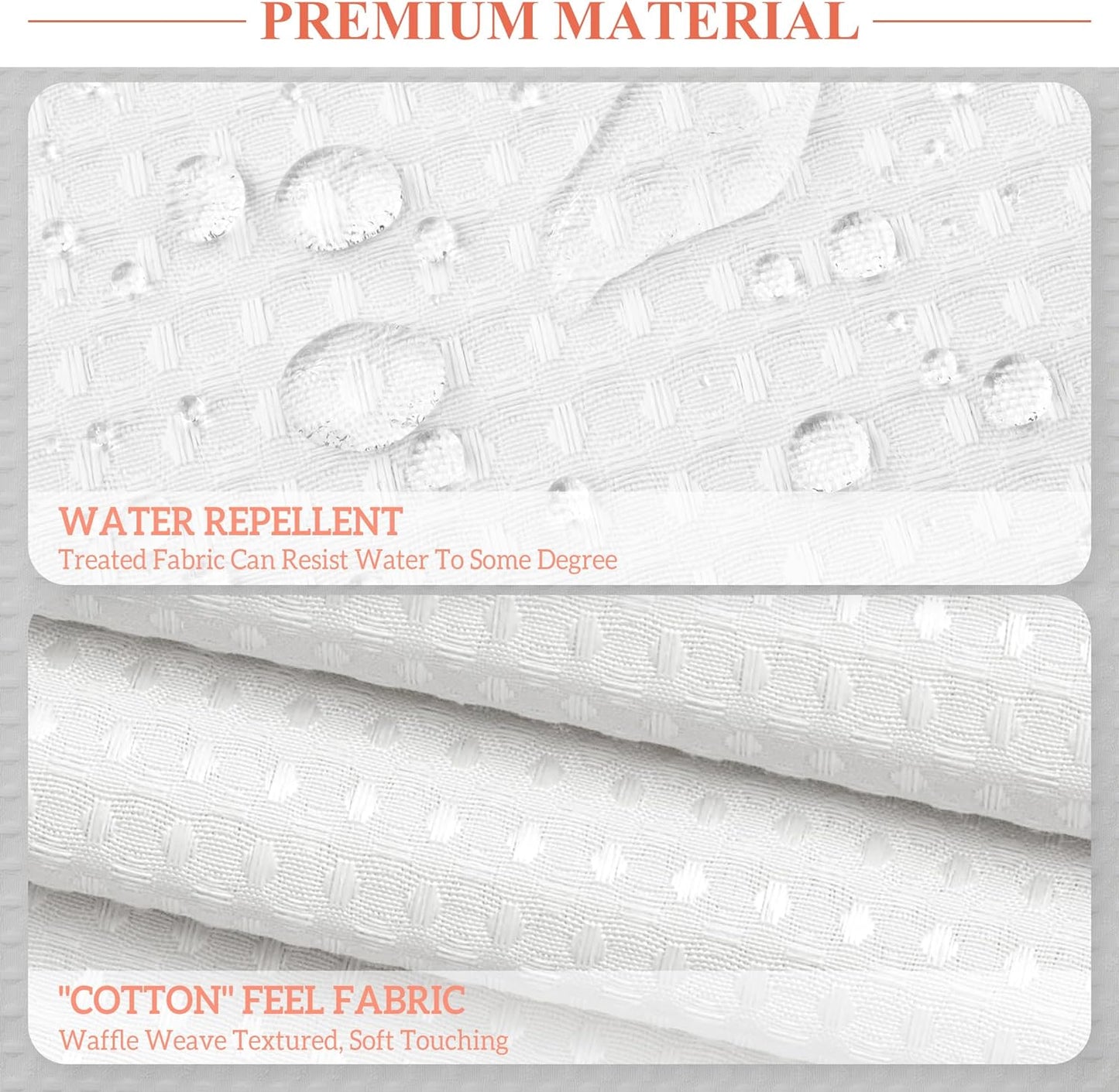 Waffle Weave White Shower Curtain Hotel Luxury Quality, Fabric Shower Curtains for Bathroom, Pique Pattern Cloth, Water Repellent and Machine Washable, Standard Size 71" X 72"