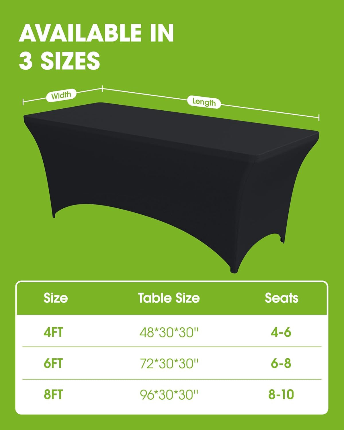 Spandex Tablecloth 6Ft - 2 Pack, Fitted and Tight Cloth for Rectangle Table, Wrinkle-Free and Stretch Table Cover for Party, Wedding, Banquet and Birthday, Black