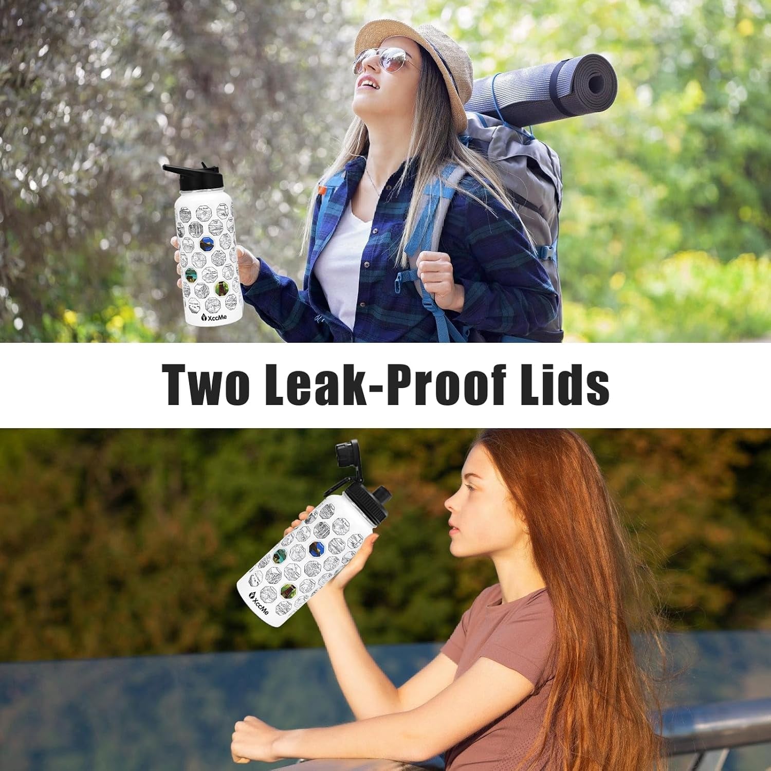 63 National Parks Water Bottle with Stickers,32 Oz Stainless Steel Insulated Water Bottle with Straws,2 Lids,Leak Proof Metal Water Cup for Hiking,Travel,Sports,Camping,Wide Mouth Bottle