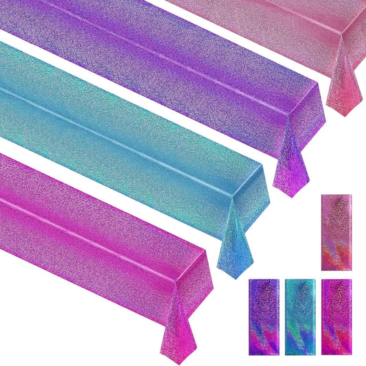 Holographic Tablecloth in Pink, Purple, Blue, and Fuchsia Red - 40" x 108" - Iridescent Plastic Table Decor for Valentine's Day, Birthday Parties, Halloween, and Bachelorette Celebrations