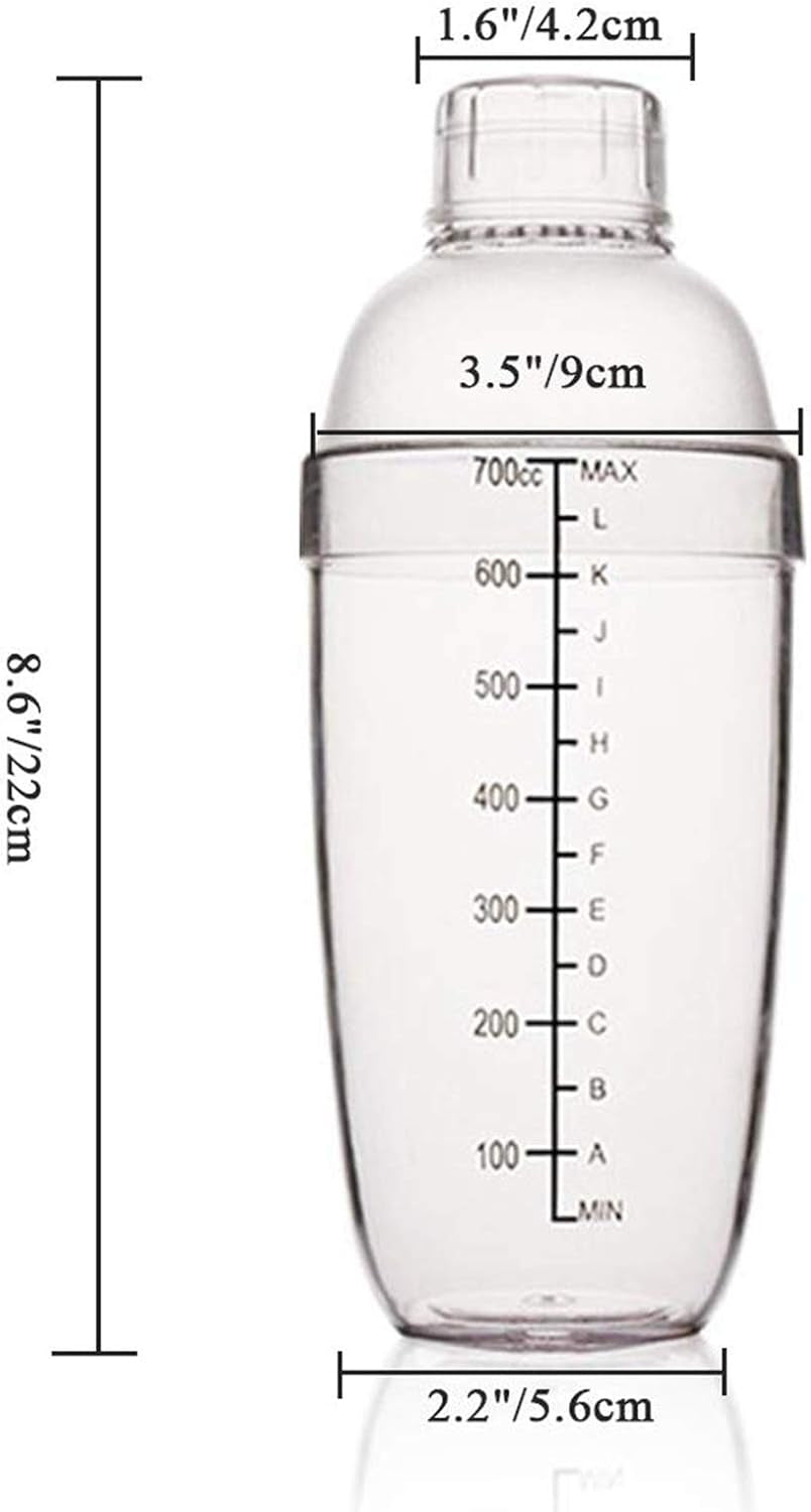 Plastic Cocktail Shaker, Drink Mixer Hand Shaker Cup with Scales, Bar Tool, Transparent (24 Oz / 700Cc)