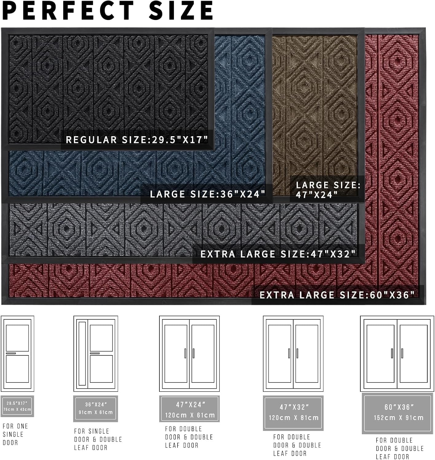 Front Door Mat outside Entrance, Heavy Outdoor Indoor Natural Rubber Welcome Mat, Non Slip, Stain & Fade Resistant, Low Profile, Easy Clean Patio Floor Mat, Waterproof, 29.5 X 17, Black