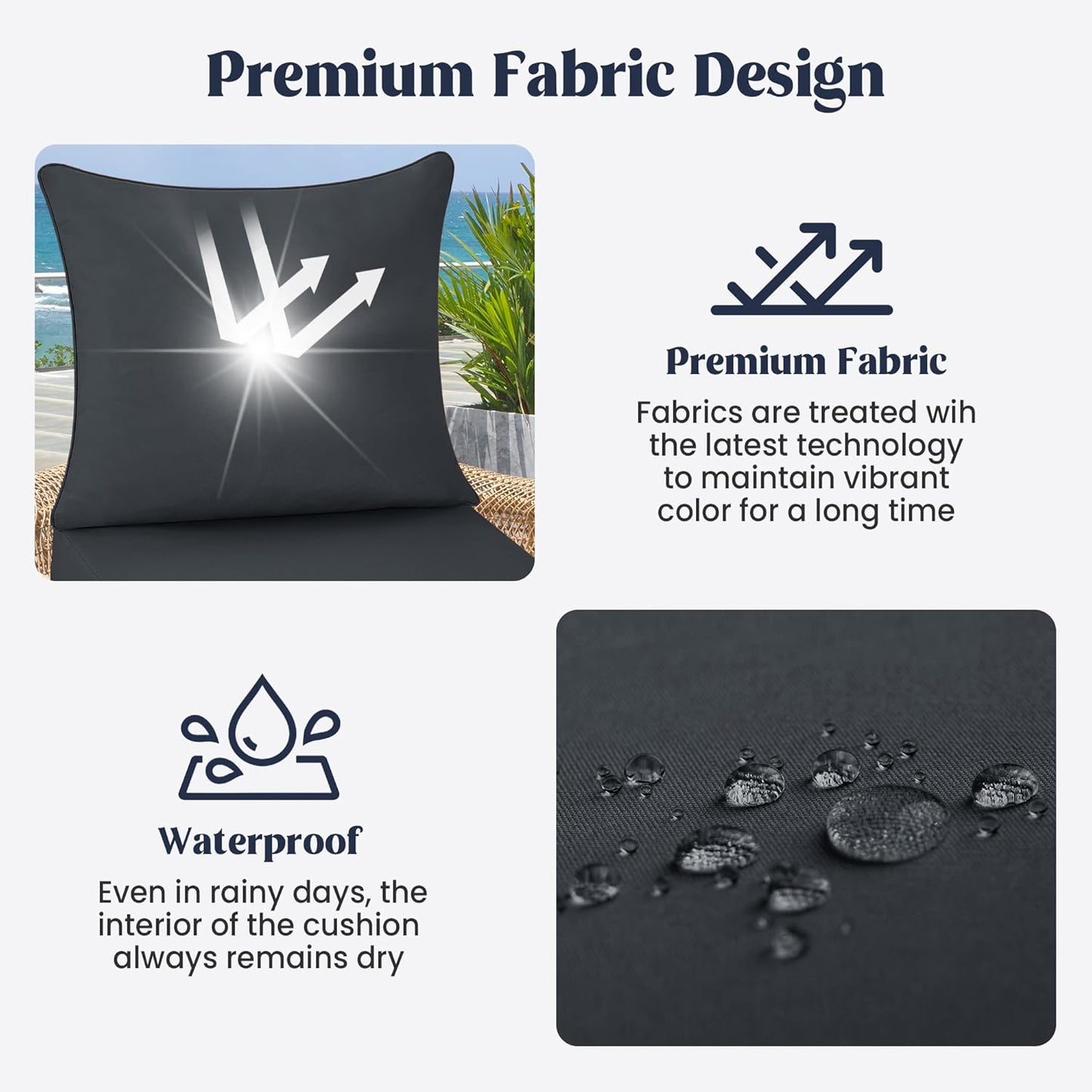 ® Outdoor Seat Cushions 24 X 24 X 5.75 Inch, Waterproof & Fade Resistant Patio Furniture Replacement Cushions with Removable Cover for Chair, Sofa, Couch, Wicker, Dark Gray