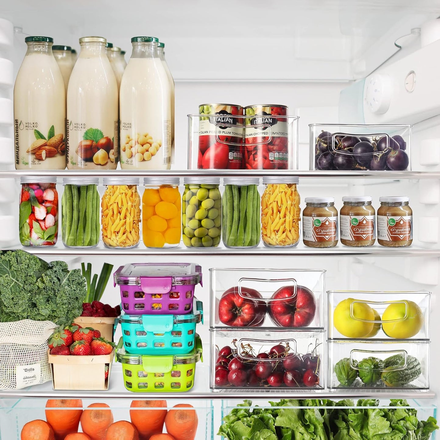 Set of 8 Clear Plastic Storage Bins, 4 Large and 4 Small Stackable Food Storage Organizer Bins for Pantry Organization and Kitchen Cabinet, Refrigerator Fridge Organizers and Storage