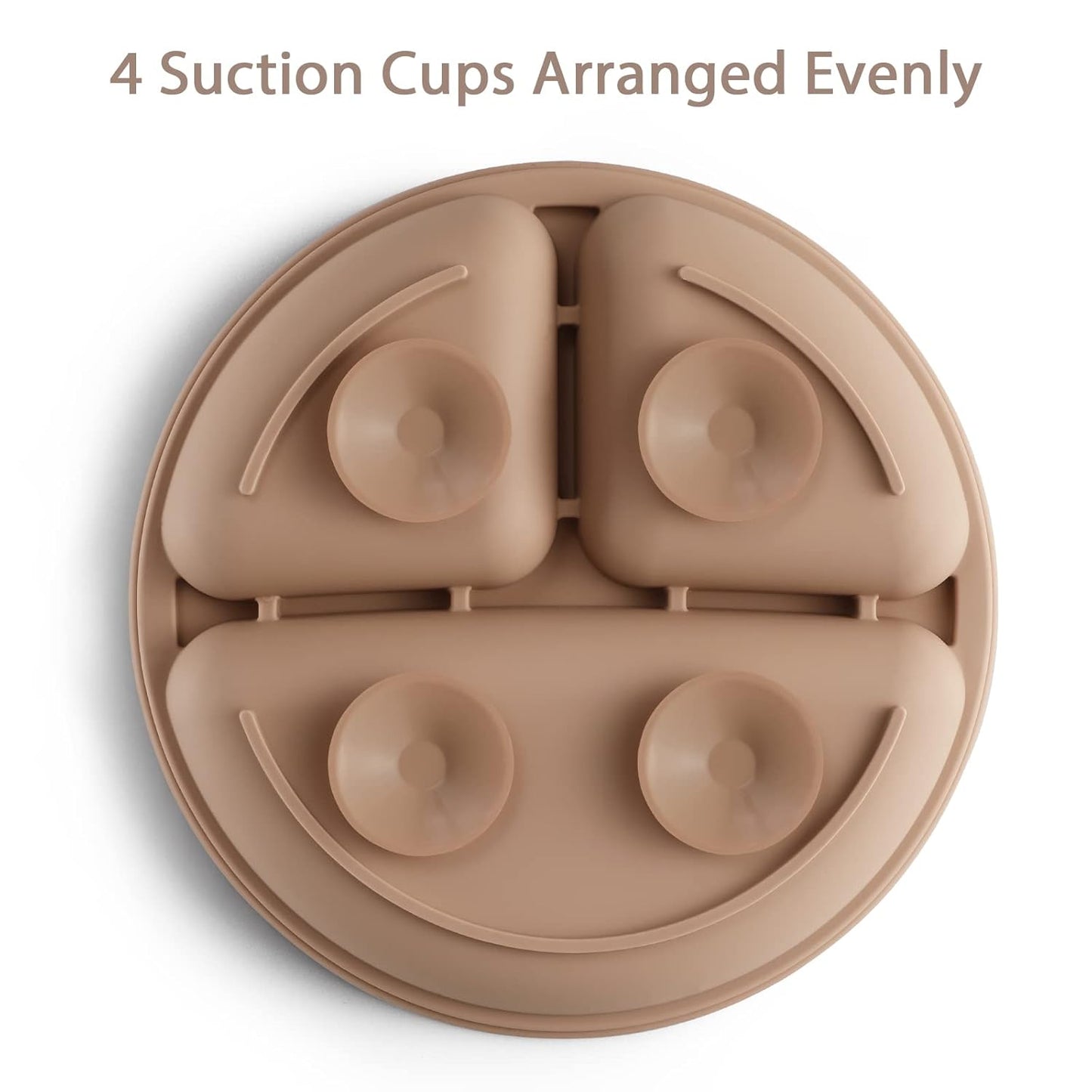 Suction Plate with Lid for Toddler, Baby & Kid, 100% Food-Grade Silicone, Divided Design, Microwave & Dishwasher Safe - Natural