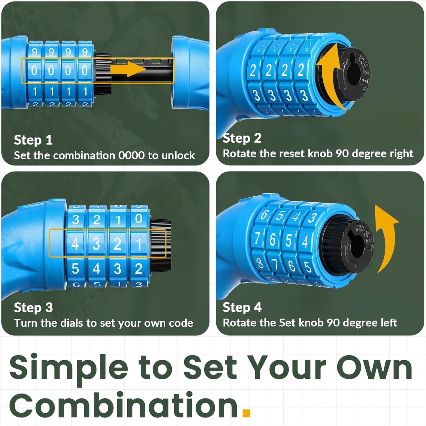 Bike Lock, Bicycle Lock 4 Feet Cable Lock 1/2 Inch Resettable Bike Lock Combination with Mounting Bracket, Bike Accessories for Bicycle, Electric Scooter, Motorcycle