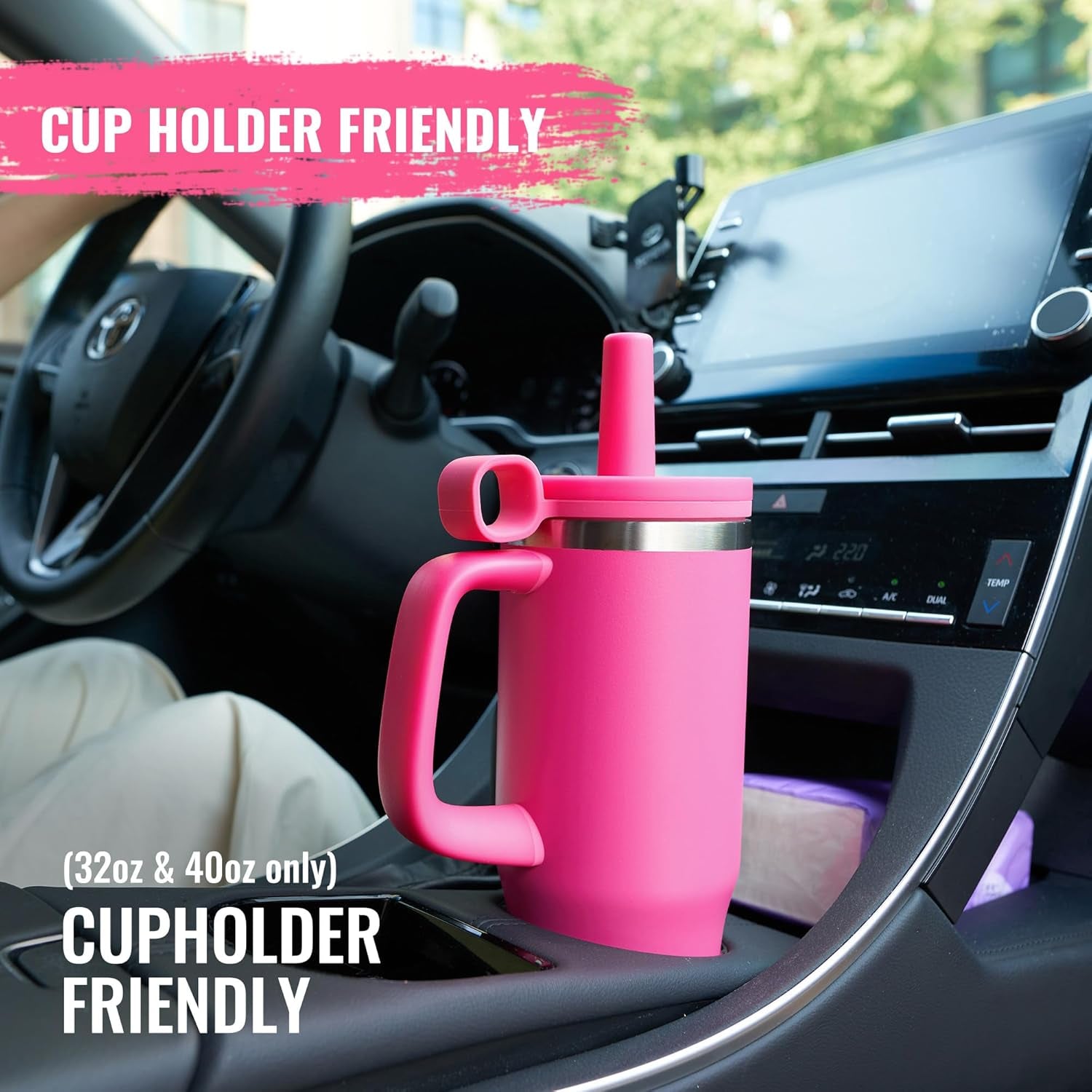 32Oz Water Bottle with Straw, Tumbler with Handle & Lid, Insulated Water Bottle with Straw Cover Cap, Travel Coffee Mug for Hot/Iced Water, Tea or Coffee, Bpa-Free, Cupholder Friendly, Passion Pink