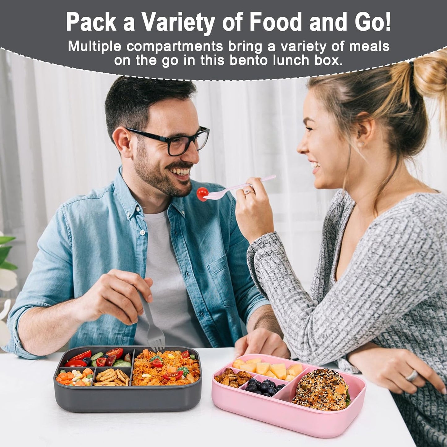 Stackable Bento Lunch Box for Adults and Teens - Durable Leak-Proof 4-Compartment Container with Utensils and Sauce Container, BPA-Free, Dishwasher and Microwave Safe, 47 Oz (Dark Gray)