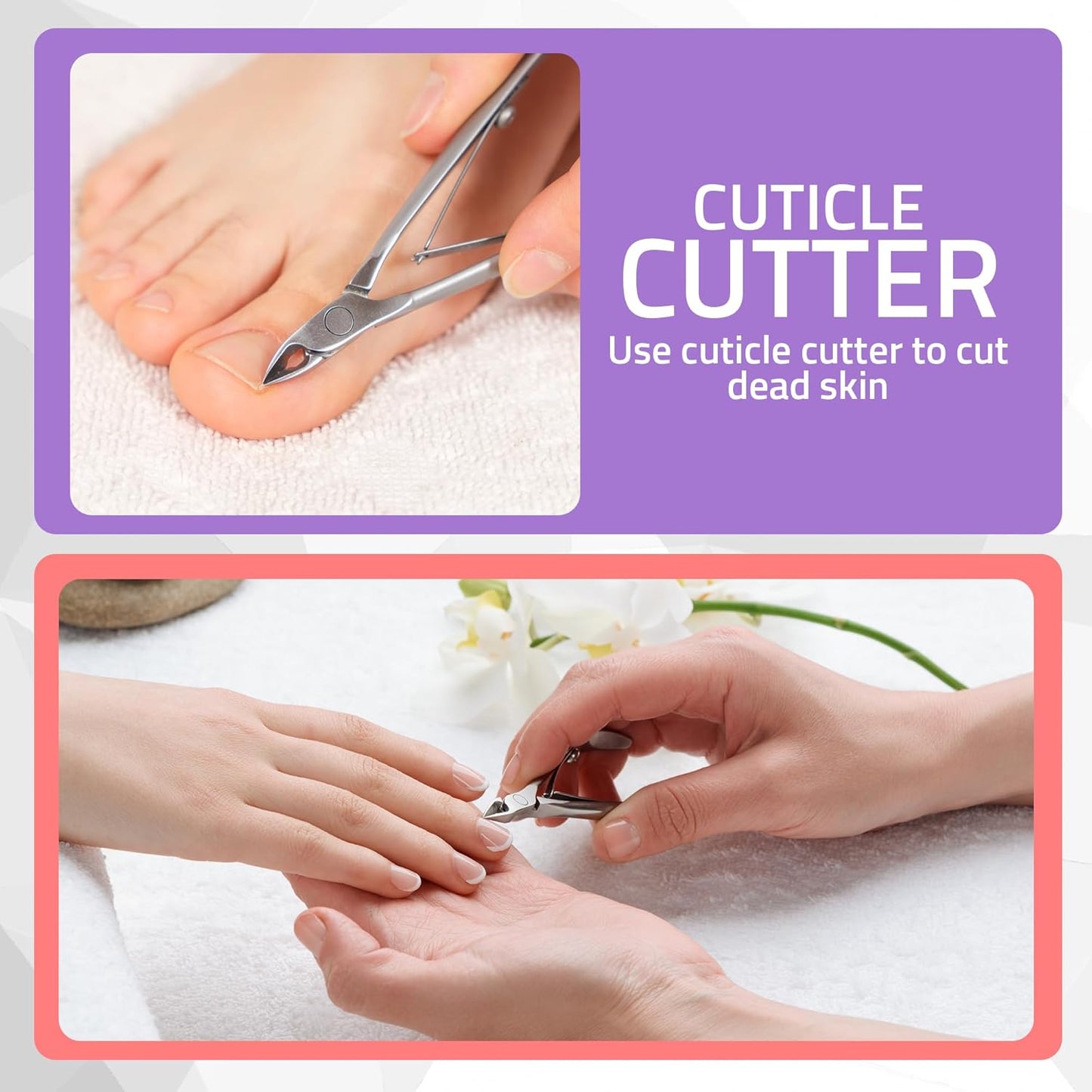 Cuticle Trimmer with Pusher, Nail Trimmer Set, Professional Manicure & Pedicure Kit, Cuticle Remover Tool Kit, Silver