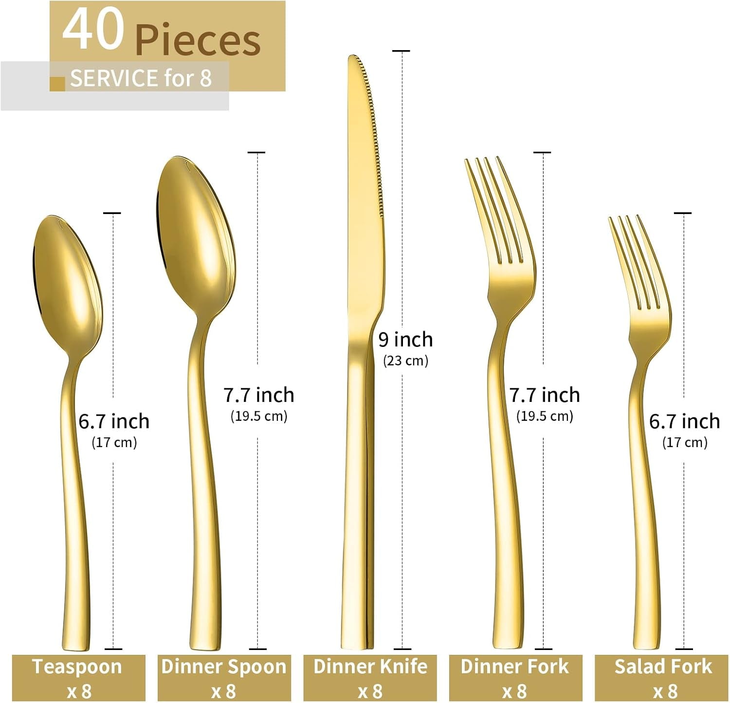 40-Piece Luxury Gold and Silver Stainless Steel Flatware Set for 8 - Mirror Polished Cutlery Service for Home, Kitchen, Restaurant, and Weddings
