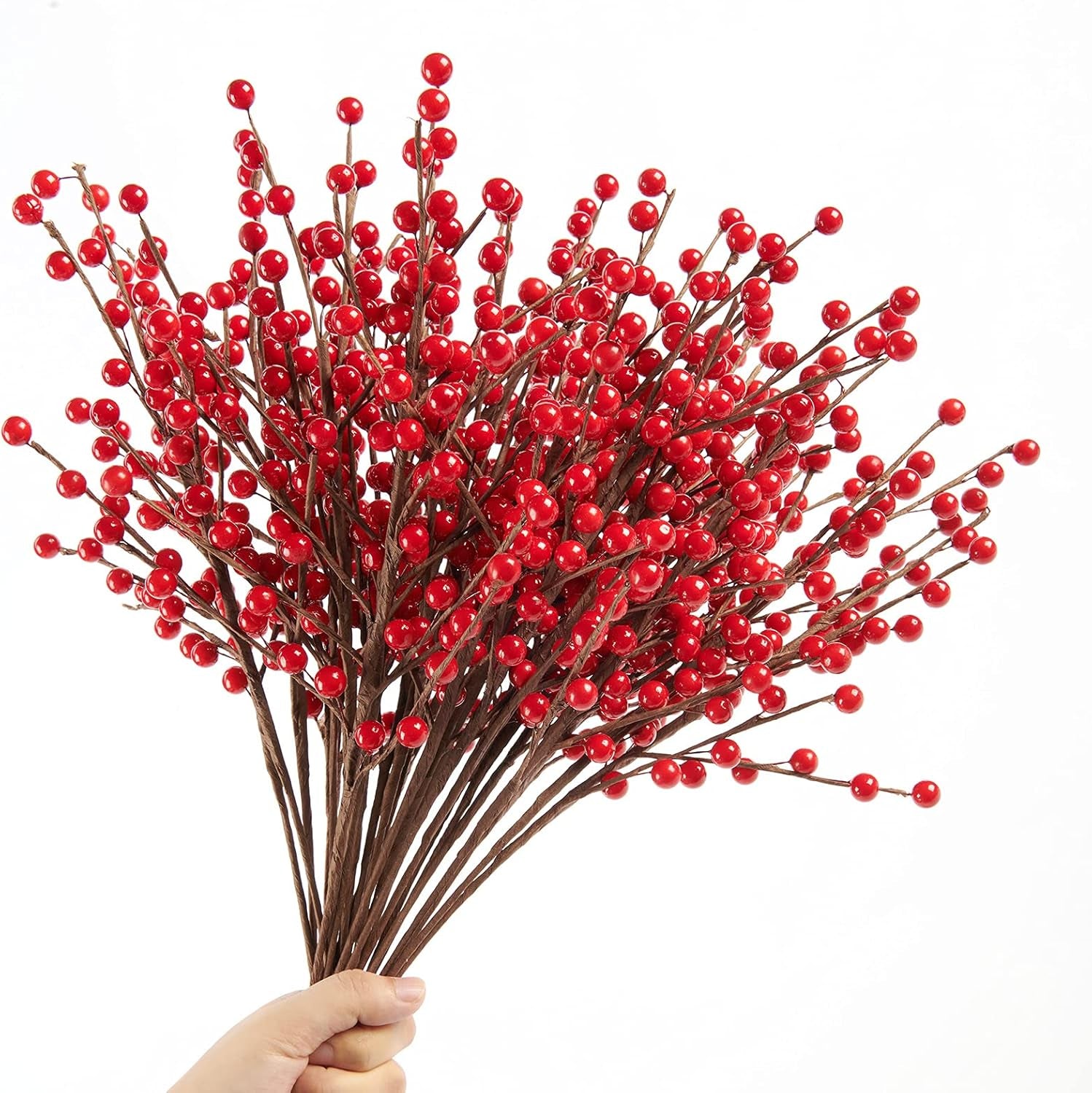 12 Pack Red Berry Stems - 17'' Holly Berry Stems, Red Berries Christmas Decor, Red Berry Picks for Christmas Tree Filler Branches, Artificial Cranberries Ornaments Crafts Holiday Home Decor