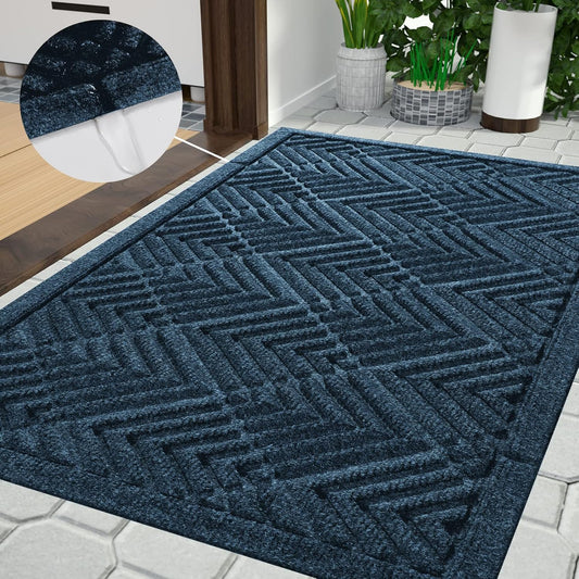 Door Mat Outdoor Entrance with Water Freeing Port, Heavy Duty Sturdy Non Slip Front Doormat Outdoor Indoor for Home Entranway, Patio Entrance Mat, Natural Rubber Backing, 29.5 X 17 Inch, Blue