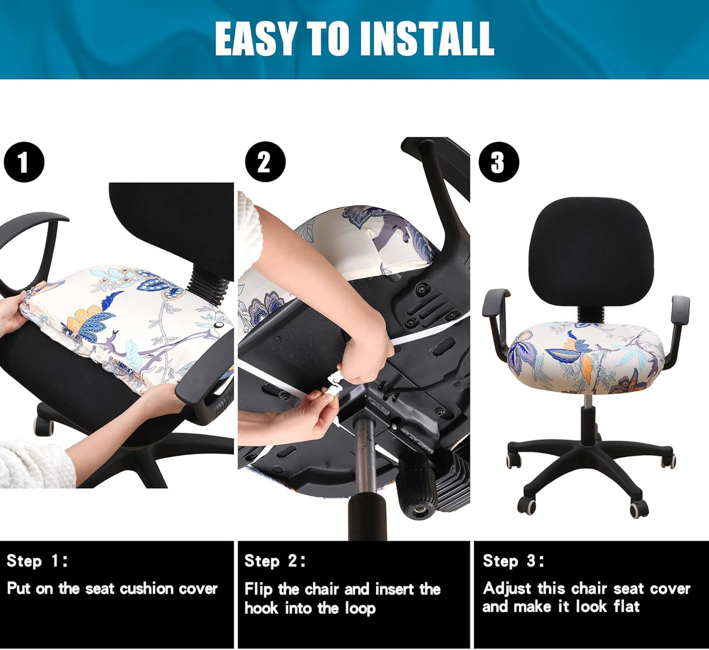 Printed Office Computer Chair Seat Covers, Stretch Fit Universal Desk Rotating Chair Cover Washable Removable Seat Cushion Protectors - Beige