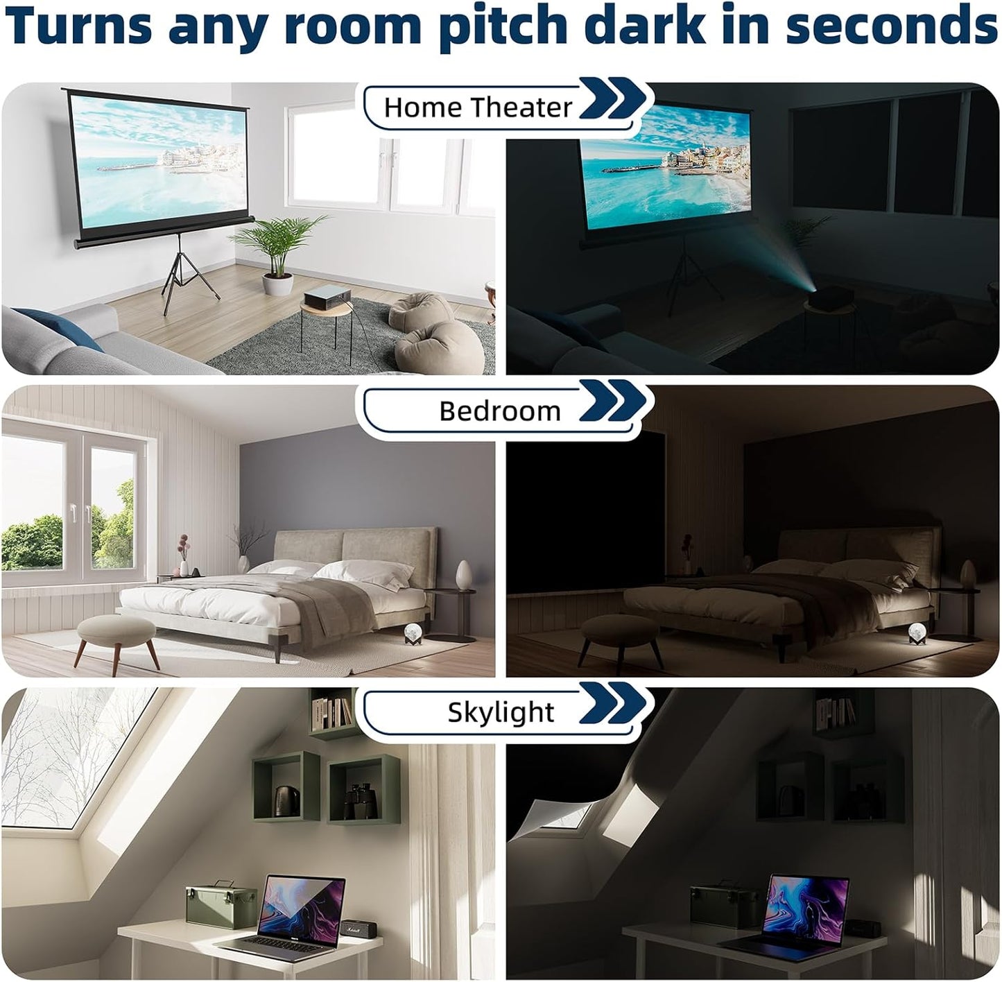 100% Blackout Curtains for Bedroom, No Drill Black Out Blinds with Upgraded Hook and Loop Tape, Portable Blackout Curtains for Window Cover Baby Nursery,Travel,Rv- 1 Panel Black 42''W X 60'' L