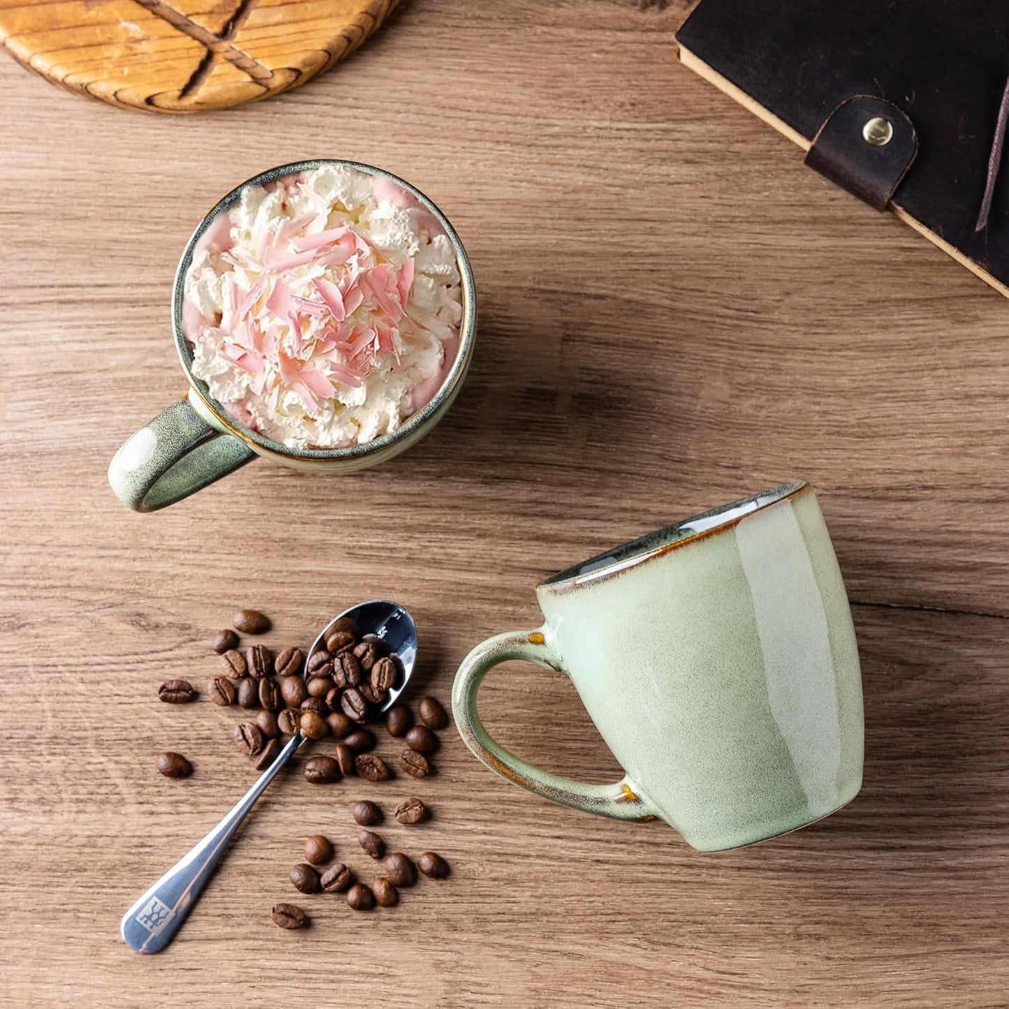 Set of 6 Pastel Green Ceramic Coffee Mugs, 12oz Stoneware Cups for Hot Beverages, Dishwasher and Microwave Safe
