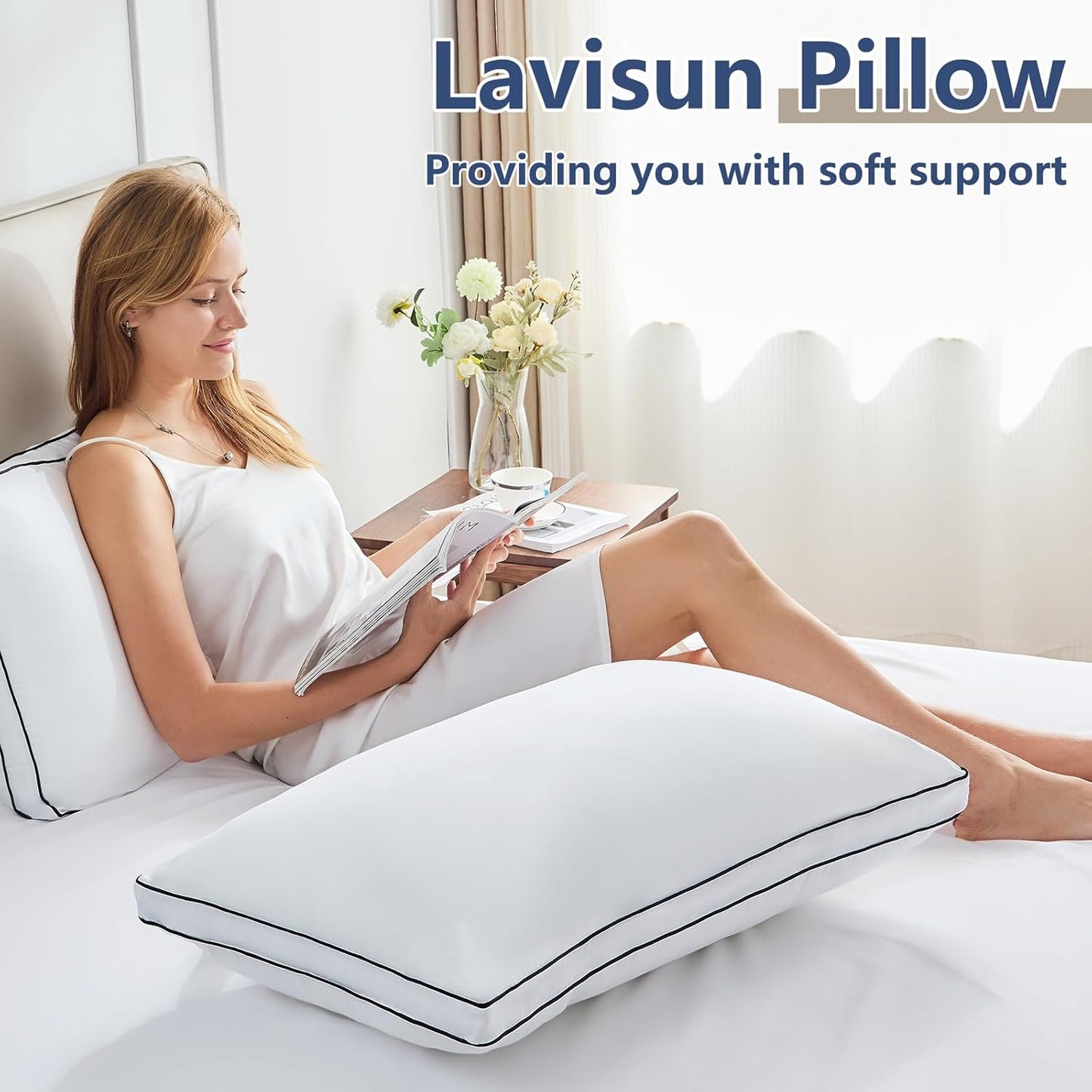 Pillows Queen Size Set of 2, Soft and Supportive 3D down Alternative Bed Pillow for Sleeping 2 Pack White, Luxury Hotel Quality Gusseted Bedding Pillow for Back, Stomach or Side Sleepers 18X28