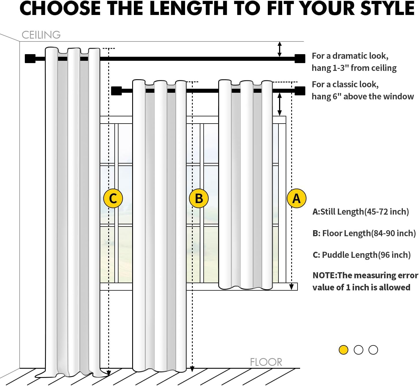 Black Blackout Curtains for Bedroom Living Room 63 Inches Long 2 Panels, Thermal Insulated Room Darkening Drapes Solid Grommet Top Noise Reduction Light Blocking Halloween Window Treatments