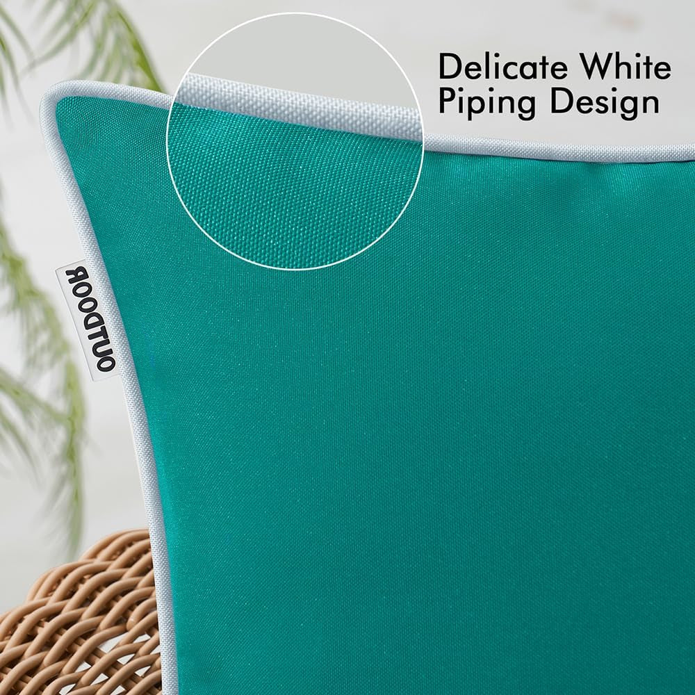 Set of Two Waterproof Farmhouse Decorative Throw Pillow Covers in Dark Teal, 18x18 Inches, Ideal for Patio, Tent, Bed, Sofa, and Living Room